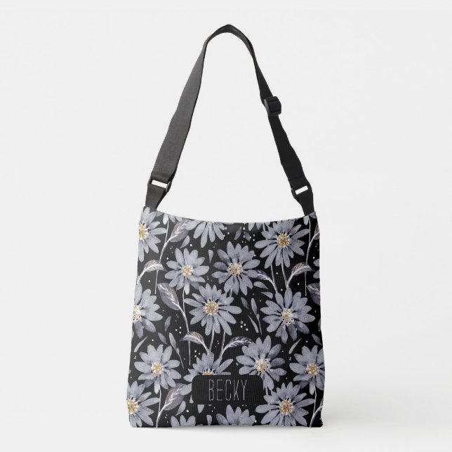 Silver Grey Daisies Personalized Tote Bag (Front)