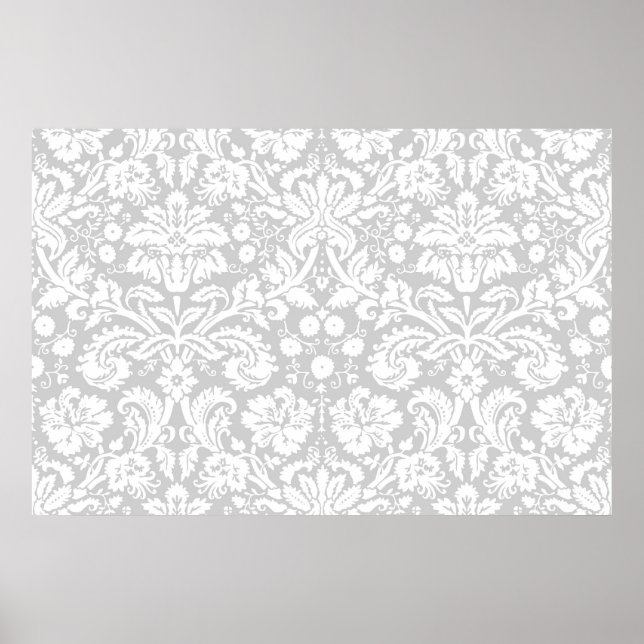Silver grey damask pattern poster (Front)
