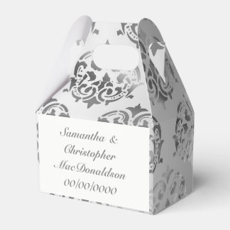 Silver grey damask pattern wedding favor box