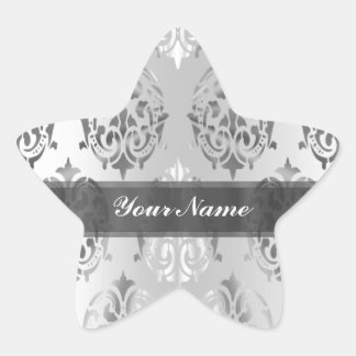 Silver grey damask star sticker