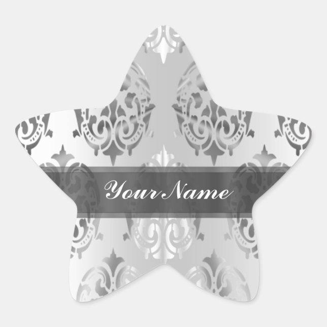 Silver grey damask star sticker (Front)