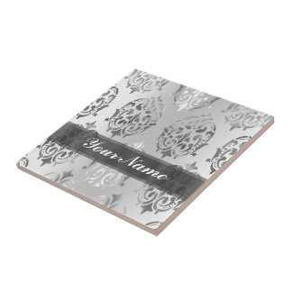 Silver grey damask tile