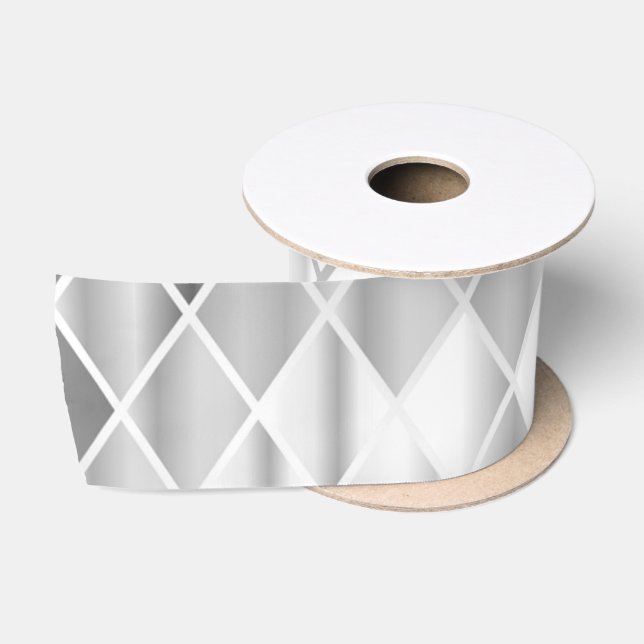 Silver Grey Diamond Pattern Luxury All Occasion  Satin Ribbon (Spool)