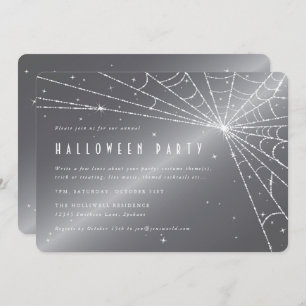 Silver-Grey Diamond Spider Web Halloween Party Invitation