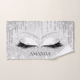Silver Grey Drips Eyelashes Makeup Artist Princes Hand Towel