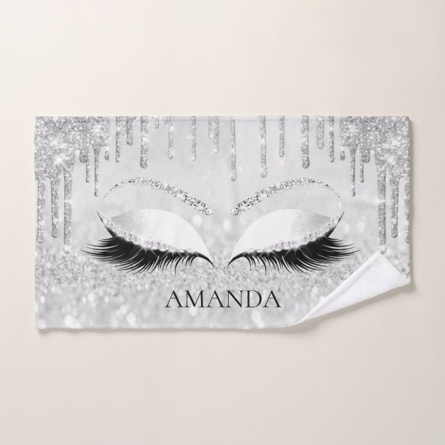 Silver Grey Drips Eyelashes Makeup Artist Princes Hand Towel (Hand Towel)