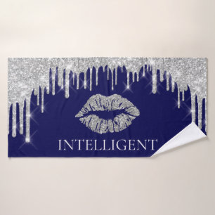Silver Grey Drips Kiss Lips Name INTELLIGENT Bath Towel