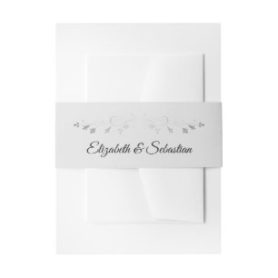 Silver Grey Elegant Vintage Floral Border Wedding Invitation Belly Band