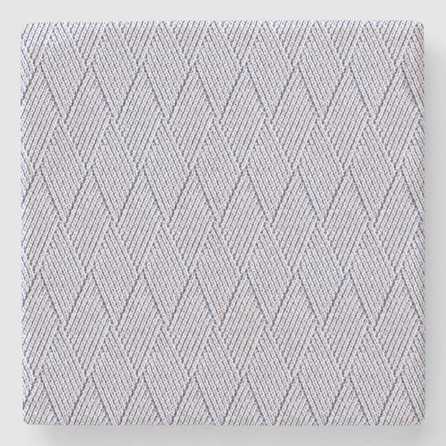Silver Grey Faux Diamond Knit Pattern Stone Coaster (Front)