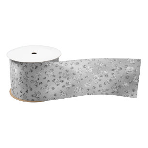Silver Grey Faux Glitter Cheetah Spots Satin Ribbon