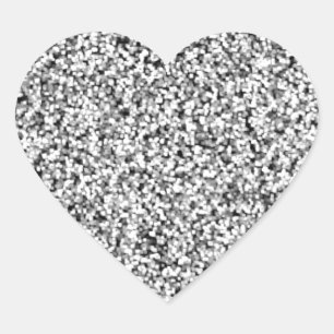 Silver Grey Faux Glitter Heart Sticker