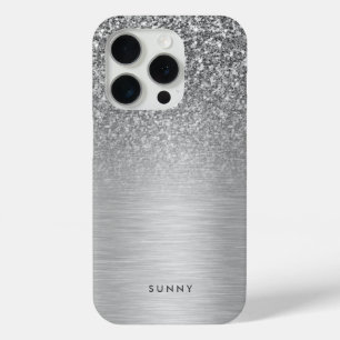 Silver Grey Faux Glitter & Metallic Texture iPhone 15 Pro Case