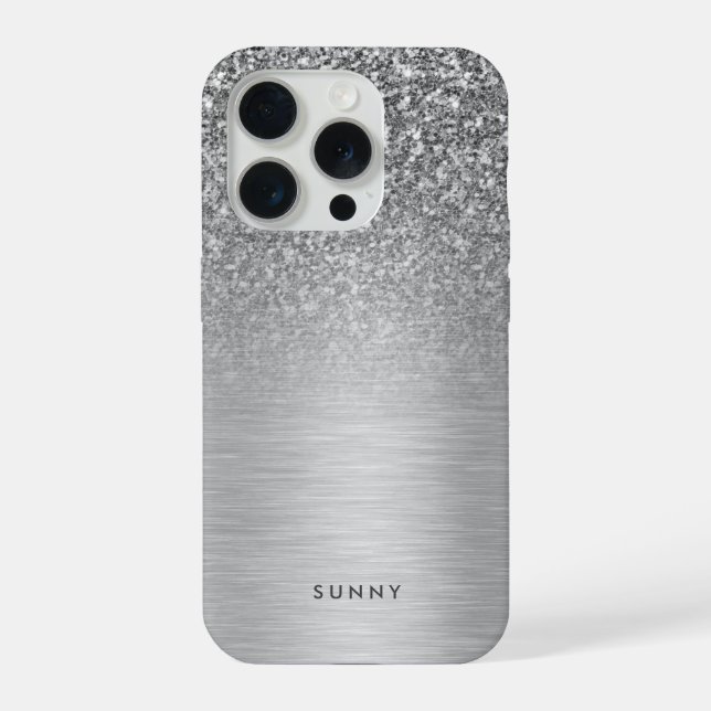 Silver Grey Faux Glitter & Metallic Texture iPhone Case (Back)