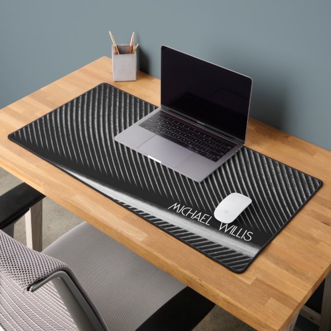 Silver grey feather texture lines Custom name Desk Mat (Office 2)