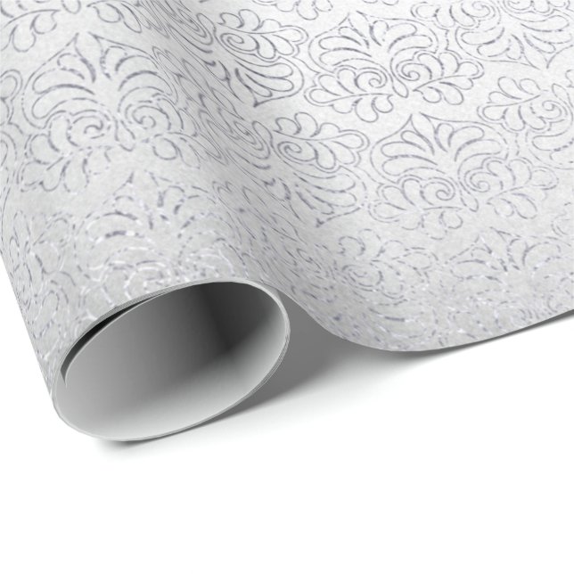 Silver Grey Floral Damask Floral Royal Stripes Wrapping Paper (Roll Corner)