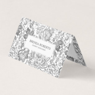 Silver-Grey Floral Damasks Business Card