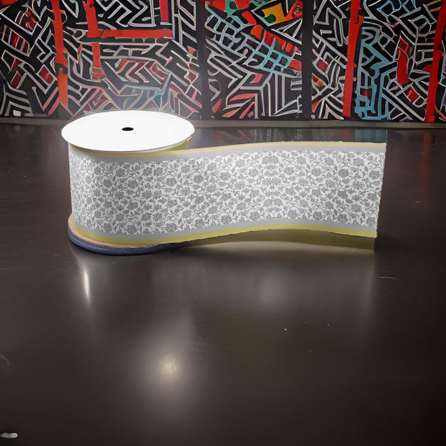 Silver Grey Floral Lace Silver Gold Trim Satin Ribbon (Creator Uploaded)