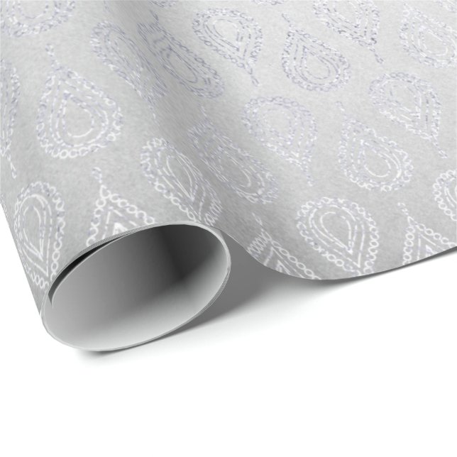 Silver Grey Floral Paisley Peacock Ornament Wrapping Paper (Roll Corner)