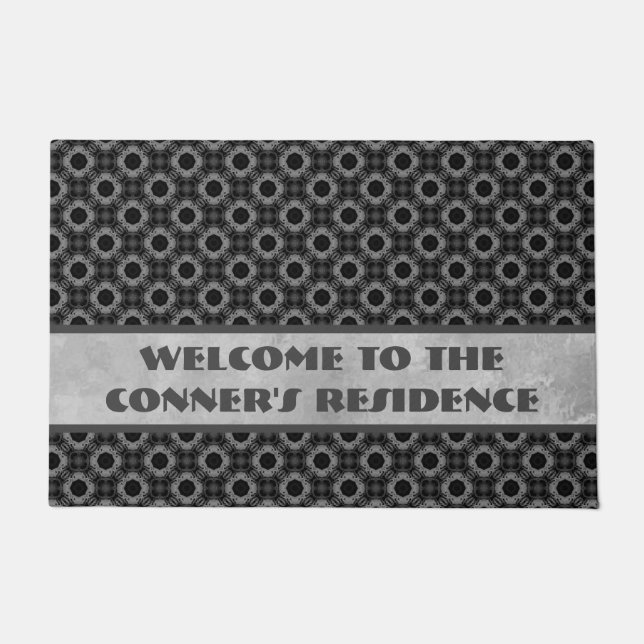 Silver Grey Flowers Pattern Doormat (Front)