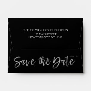 Silver Grey Foil and Black Save the Date Envelopes