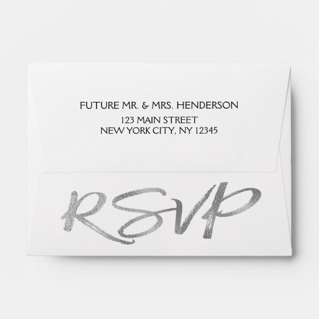 Silver Grey Foil and White RSVP Envelope (Back (Top Flap))
