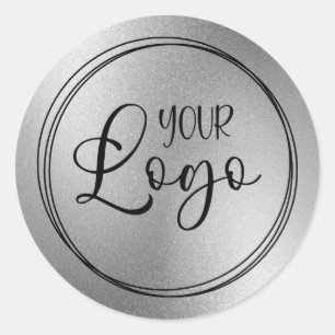Silver Grey Foil Look Logo Classic Round Sticker