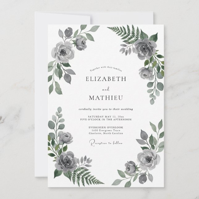Silver Grey Foliage Eucalyptus Wedding Invitation (Front)