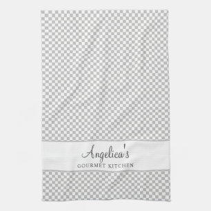 Silver Grey French Plaid Check Country Gourmet Kitchen Towel