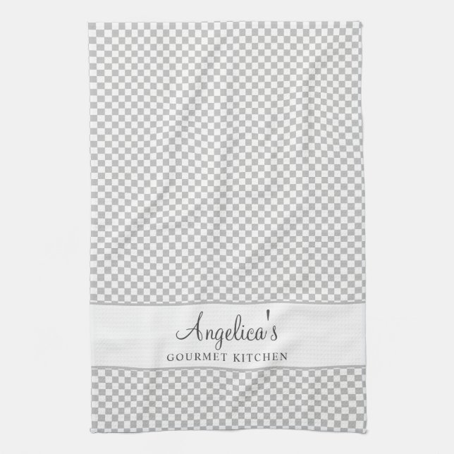 Silver Grey French Plaid Check Country Gourmet Kitchen Towel (Vertical)