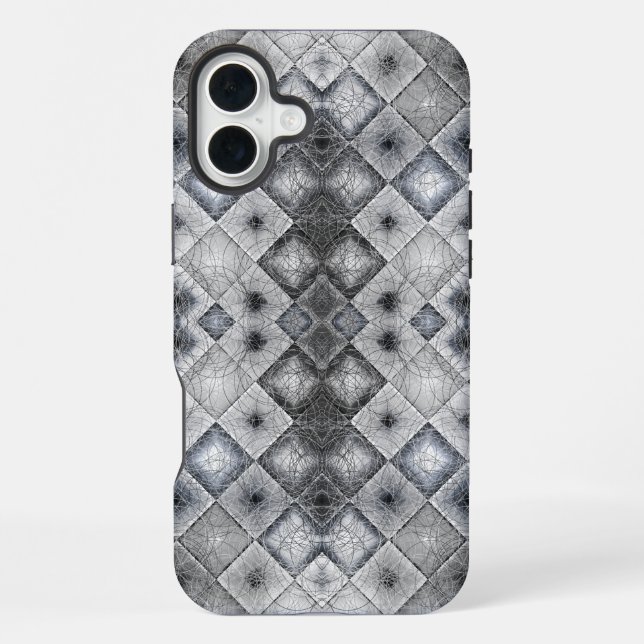 Silver & Grey Geometric Abstract Lattice Texture iPhone Case (Back)