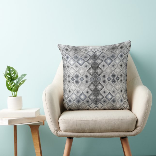 Silver & Grey Geometric Abstract Lattice Texture Throw Pillow (Chair)