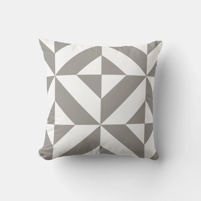 Silver Grey Geometric Art Deco Throw Pillow (Front)