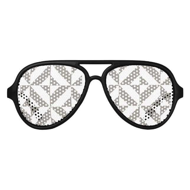 Silver Grey Geometric Deco Cube Pattern Aviator Sunglasses (Front)