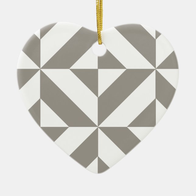 Silver Grey Geometric Deco Cube Pattern Ceramic Ornament (Front)