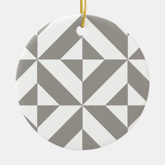 Silver Grey Geometric Deco Cube Pattern Ceramic Ornament (Front)