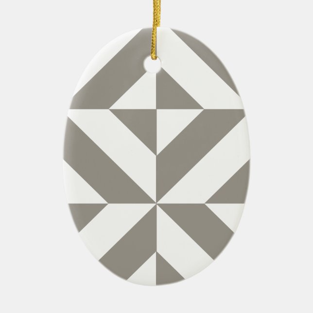 Silver Grey Geometric Deco Cube Pattern Ceramic Ornament (Front)