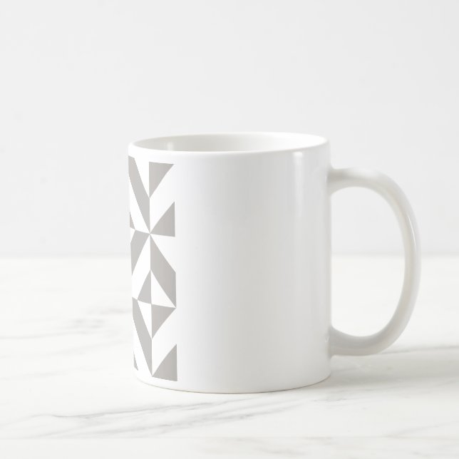 Silver Grey Geometric Deco Cube Pattern Coffee Mug (Right)