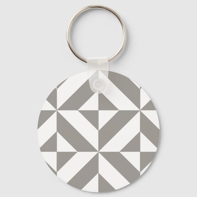 Silver Grey Geometric Deco Cube Pattern Keychain (Front)