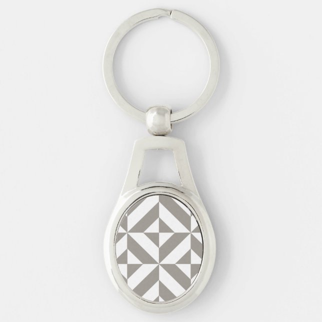 Silver Grey Geometric Deco Cube Pattern Keychain (Front)
