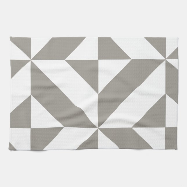 Silver Grey Geometric Deco Cube Pattern Kitchen Towel (Horizontal)