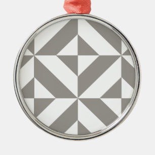 Silver Grey Geometric Deco Cube Pattern Metal Ornament