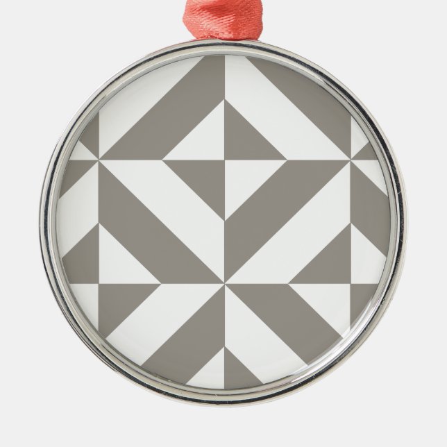 Silver Grey Geometric Deco Cube Pattern Metal Ornament (Front)