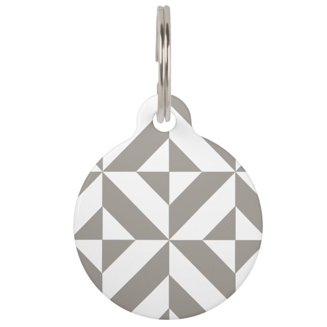 Silver Grey Geometric Deco Cube Pattern Pet Tag (Front)