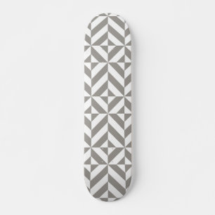 Silver Grey Geometric Deco Cube Pattern Skateboard