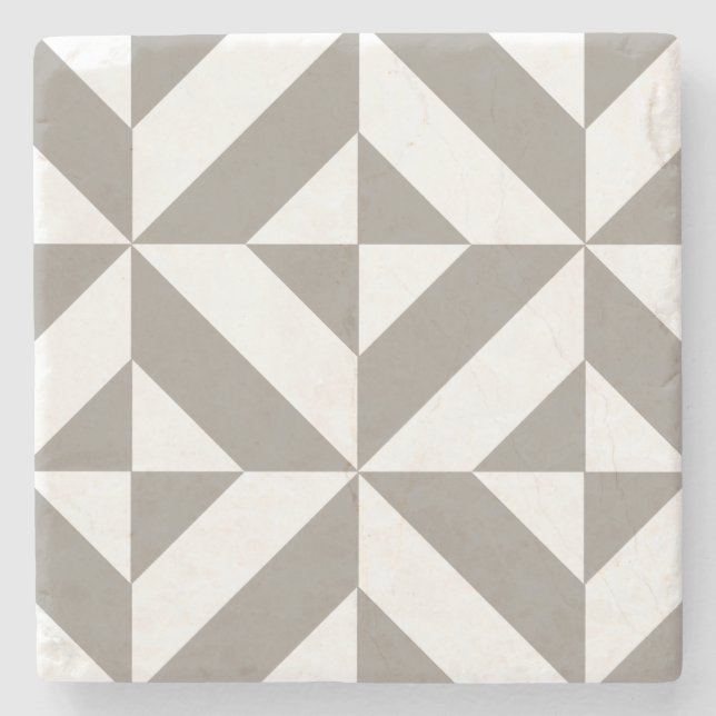 Silver Grey Geometric Deco Cube Pattern Stone Coaster (Front)