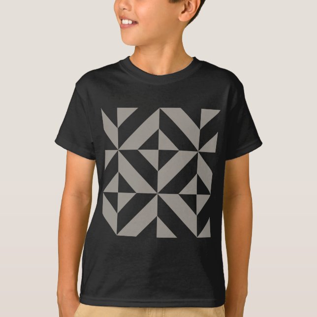 Silver Grey Geometric Deco Cube Pattern T-Shirt (Front)