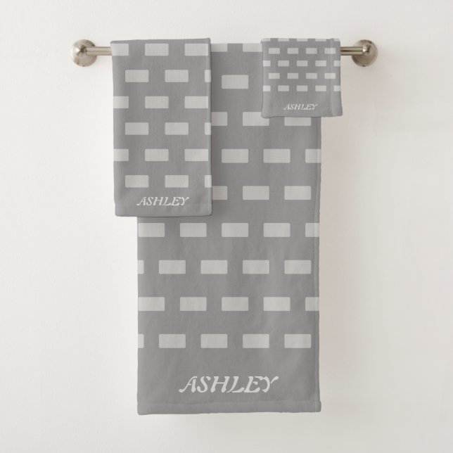 Silver Grey Geometric Shapes Towel Set (Insitu)