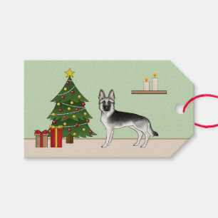 Silver Grey German Shepherd Festive Christmas Tree Gift Tags