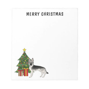 Silver Grey German Shepherd Festive Christmas Tree Notepad