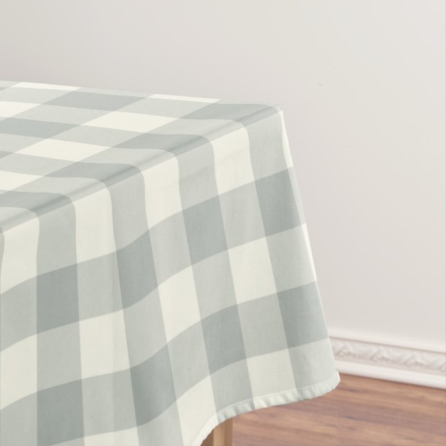 Silver Grey Gingham Pattern Check Tablecloth (In Situ)